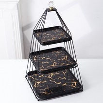 디저트진열대 호텔 케익 애프터눈티 트레이 3단 접시, 흑삼단 사각접시(검은선반)