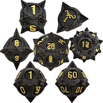 GIUADKXD 금속 DND 주사위 세트 던전 앤 드래곤용 다면체 RPG 보드 게임 MTG 가죽 드로스트링 보관 가방 블랙 골드 USA 미국, Black Gold