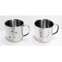 고양이 미니스텐컵 양치용 작은컵 휴대용 스테인리스컵, 정품-생선고양이, 1개
