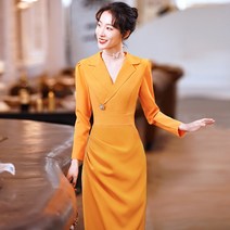 하객 가을 플레이어 브이넥 머메이드 랩 롱원피스