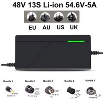 이온충전기 48V 52V 2A 3A 5A 이온 충전기 13S 14S 54.6V 58.8V 18650 전기 자전거 스쿠터 배터리 충전 고속 스마트, EU_번들 5, 48V 13S Li-ion 5A