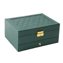 이중층 보석 저장 상자 진열장 큰 목걸이 반지 펀던트, 23x17x10.5cm, PU 가죽, 녹색, 1개