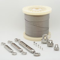 스텐 와이어 로프 줄 10M(수량추가시 연결된 길이 한줄 출고) 스텐와이어클립(연결 체결 부속) 스텐턴버클(와이어 텐션 조절) 와이어줄, 스텐클립4-5mm겸용