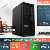 레노버 씽크스테이션 P360 TWR 30FMS01E00 12세대 i7-12700 윈도우11프로, i7/64G/SSD 2TB+HDD 4TB/윈11프로