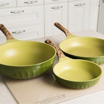 포시즌 올리브그린 인덕션 팬 2종 세트, 혼합색상, 후라이팬 26cm + 궁중팬 32cm