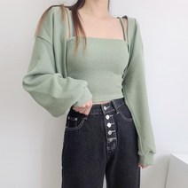 크롭 골지 가디건 나시 볼레로 세트