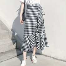 여자 체크패턴 롱기장 랩스커트 스트링 여름치마