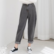 오버핏 스타일 여성 핀턱 배기 청바지 그레이 캐쥬얼룩코디 나팔팬츠 복고풍패션 핏좋은청바지 나팔바지