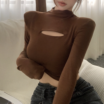 러블리 가슴트임 긴팔 니트 크롭티