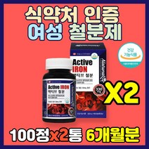 식약처 인증 여성 철분제 100정 캐나다 철분 보충제 영양제 체내 산소운반 혈액 에너지 생성 Iron 철 여자 임산부 가임기 출산 후 임신 준비 초기 산모 3개월 6개월 12개월, 100정(3개월분)*2통