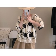 여름 스퀘어넥 레이스 블라우스 고급스러운 루즈핏 레이스자수 블라우스
