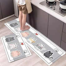 발매트 화장실 현관 주방 업소용 규조토 만화 고양이 패턴 주방 매트 3D 인쇄 복도 발코니 장식 미끄럼 방, 01 1_04 2pc 40x60 40x120cm