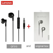 vr기계 안경 스마트폰 헤드셋 카드보드 원래 lenovo qf310 3.5mm 유선 헤드폰 모든 휴대 전화와 호환되는 마이크 볼륨 조절 이어폰이있는 인이어, 블랙 오리지널 박스