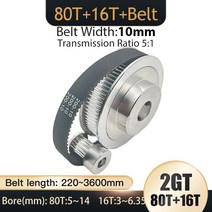 타이밍 풀리 벨트 폭 10mm 보어 3.17-14mm 텐셔닝 휠 싱크로너스 3D 프린터용 GT2 80T 16T 2GT 2M 풀리 톱니, 43.80T B6 - 16T B4-Belt 200mm