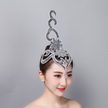 공연용 화려한헤어장식 설 민족현대무용 머리꽃 반짝이 머리장식 라틴댄스 오프닝무대 광장무대, 15 회색 绣花실버