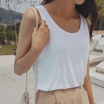 로로텐 골지 기본 망고 나시 스판 U넥 레이어드 여성 빅사이즈