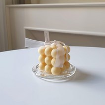 파스텔 큐브 캔들 (옐로우 베이지) + 캔들받침 세트 (상자포장) 봉봉 오브제, 옐로우베이지(다우니 후레쉬)