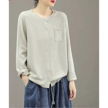 WZC 봄가을 니트 가디건 라운드 무지 포켓 루즈핏 빅사이즈 여성상의 6가지 컬러