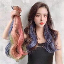 온리정 포인트 헤어 똑딱이 스타일 브릿지 붙임머리 셀프 부분가발 웨이브형 헤어피스, 애쉬 블루