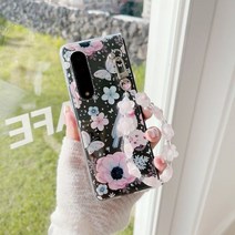 삼성 Z 폴드 4 용 플라워 페인트 투명 접이식 전화 케이스 팔찌 포함 삼성 ZFold 3 ZFold4 하드 백 커버, Z 폴드 3용, A 끈 포함