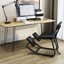 무릎을 꿇는 의자 북유럽 오피스 체어 바리에르 인체공학 가정용 사무용 레저 흔들의자, 부드러운 가죽 블랙 업그레이드 등받이-L45