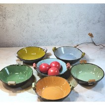 덮밥그릇 샐러드그릇 핸드메이드 도자기 손잡이 그릇 예향 중, 연하늘
