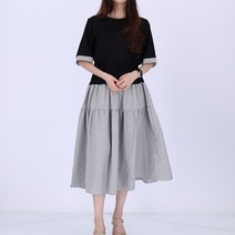 [세인트이브] ONL1061 빅사이즈 스트라이프 배색 반팔 롱원피스