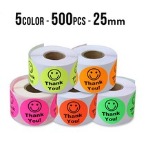 디자인그레이 5컬러 스마일 땡큐 스티커 500pcs 감사 답례 포장 편지봉투 원형 롤 스티커, 4-주황