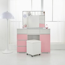가구에반하다 레인보우 수납 화장대 의자셋트, 핑크