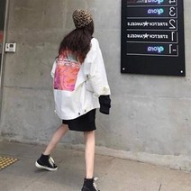 오버핏 청자켓 트러커 데님 여성용 스트리트웨어 자켓 하라주쿠 프린트 오버사이즈 아웃웨어 Y2k 탑스 십대