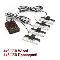 4x3 Led 무선 원격 구급차 경찰 조명 12V FSO 스트로브 경고 자동차 비상 플래시 스코프 액세서리, [02] wired 4x3 LED, [01] Blue N White, 1개