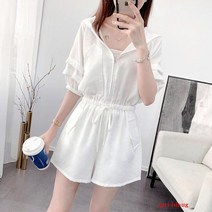 puildaug 점프 수트 여성 여름 캐주얼 느슨한 스키니 작은 넓은 다리 패션 프록 정장 점프 슈트 반바지