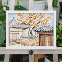 나봄갤러리 감나무와 기와집 3 감그림 감나무 액자 사업장추천그림, 2.심플 화이트 액자, 1개