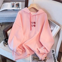 밀크봉봉 여성용 오버핏 자수 후드티