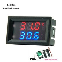 온도측정 온도측정기 적외선온도계 온습도계 Dc 4v-30v 0.56 인치 미니 led 듀얼 디스플레이 디지털 온도 센서 wntc 방수 금속 프로브 실내 온도 테스터 호환, 빨간색 파란색 막대