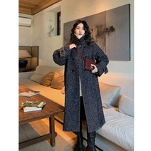 헤링본코트 겨울 여성 코트 자켓 Ren Xiaoyi 레트로 블루 헤링본