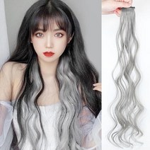 롤링 포인트 컬러 헤어피스 붙임머리, 애쉬카키