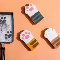 고양이 냥발 수세미 3종 세트 - 도톰한 스폰지 수세미, 회색 수세미 3종 세트(거친 수세미)