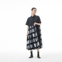 XITAO 트렌디한 캐주얼 셔츠 원피스 불규칙한 컬러 체크 접합 주름 밑단 여름 심플하고 루즈한 여성 WLD8419