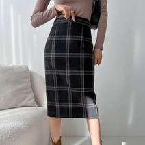 모노치코 윈도우 타탄 체크 H라인 미디 울 스커트 7size [DHSC-0231]
