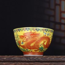 인테리어용 고급 찻잔 골동품 Yongzheng 노란색 유약 파스텔 용과 봉황 찻잔 마스터 컵 골동품 골동품 도자기 골동품 차 세트 컬렉션, 3. 용과 봉황 쌍 컵