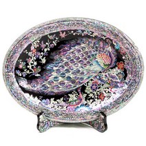 명품나전 특대형 타원공작쟁반＋받침대증정