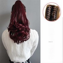 가발 여 리얼 그립 포니테일 롱 웨이브 발톱 클립 이화 롤 포니테일 가발 볼륨 가발, 와인색 집게 40센티