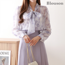 블루종 물나염 리본넥 블라우스_B2303BL064A