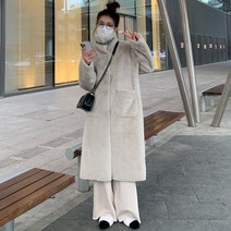 싱글 알파카 카라 재킷 겨울 퍼롱코트 패치 밍크 터틀넥 배색 오버핏