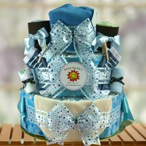 하기스기저귀케이크3단 회사동료직원 출산 베이비샤워 100일 돌선물추천 바디슈트2벌, 남아용, 1단계 신생아용, 반팔1벌+긴팔1벌