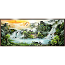 컬러 동양화 산수화 폭포 거실액자 보석십자수 큐빅, 200 x 80