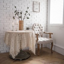 북유럽 손뜨개 레이스 테이블보 이쁜 식탁보, 90*90cm(작은원탁에 적합), 화이트 펀칭 레이스 타입