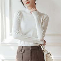 보조개 여성 베이직 목폴라티 반목 니트