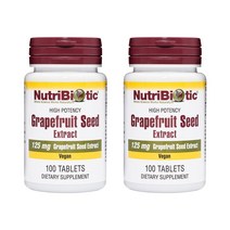 NutriBiotic 자몽 씨앗 추출물 정제 125mg 바이오플라보노이드 함유 프리미엄 등급 GSE 강력한 면역 및 전반적인 건강 지원 비건 100정 x 2병, 1 쎄트 (100정 x 2병)